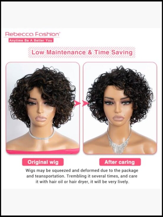 Short Curly Bob Wig Side Part Non Lace Glueless Human Hair Wig 130 Density main image 5